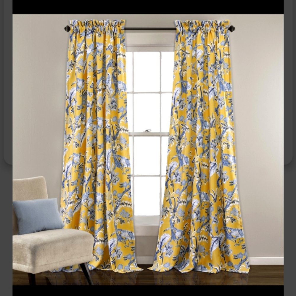 Drapes, curtains, yellow, blue, white 53"x84"